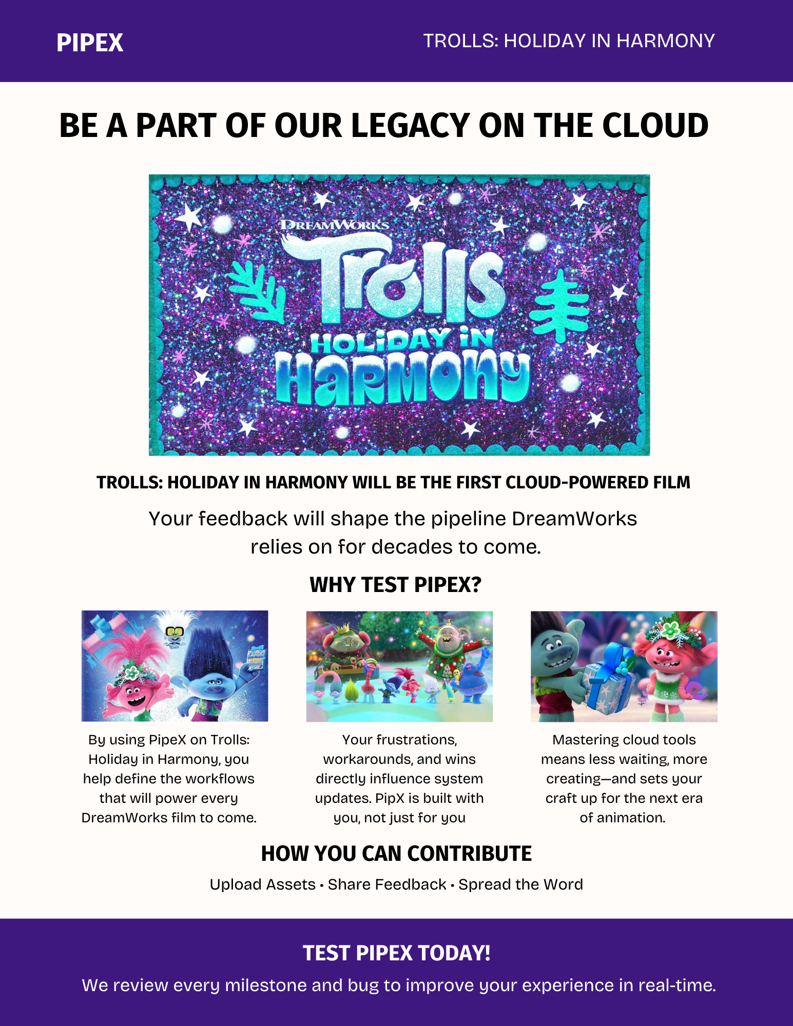 PipeX adoption email featuring Trolls: Holiday in Harmony.
