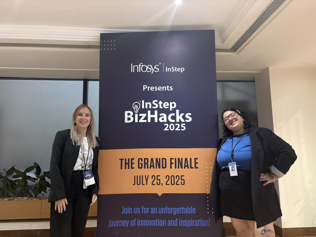 Marissa Cohen at the Infosys InStep BizHacks 2025 Grand Finale banner.